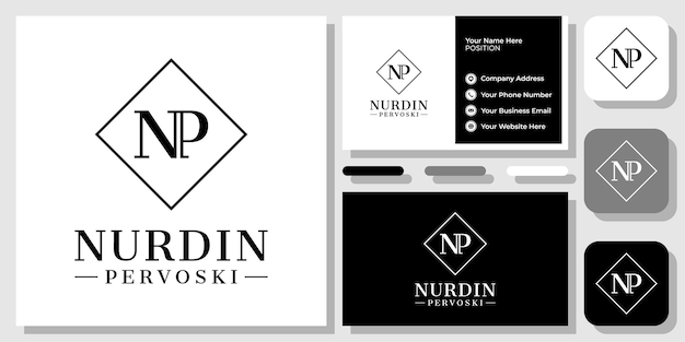 Letra de iniciais np pn classe de luxo clássico vintage retro logo design com modelo de cartão de visita