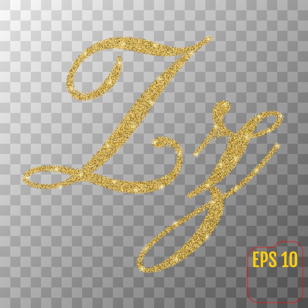 Vetor letra de pó de glitter dourado z em estilo pintado à mão em fundo transparente tipo de fonte dourada letra z maiúscula ilustração vetorial