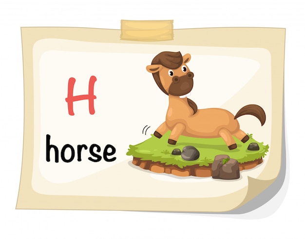 Letra do alfabeto animal h para vetor de ilustração de cavalo