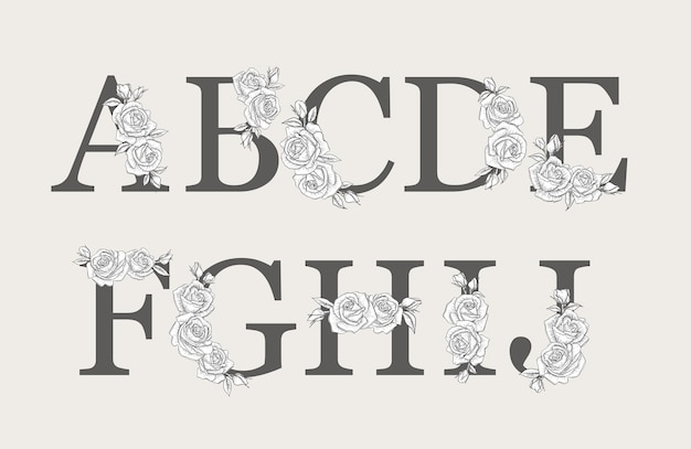 Vetor letra do alfabeto botânico floral com planta de desenho e flor rosa parte 1