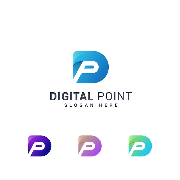 Letra dp logotipo tecnológico criativo