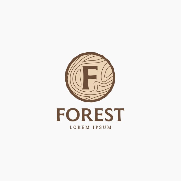 Vetor letra f em fatia de madeira natural logotipo vetor ícone ilustração monograma f com textura de madeira abstrata