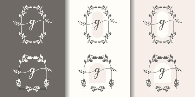 Vetor letra feminina g com modelo de logotipo de moldura floral