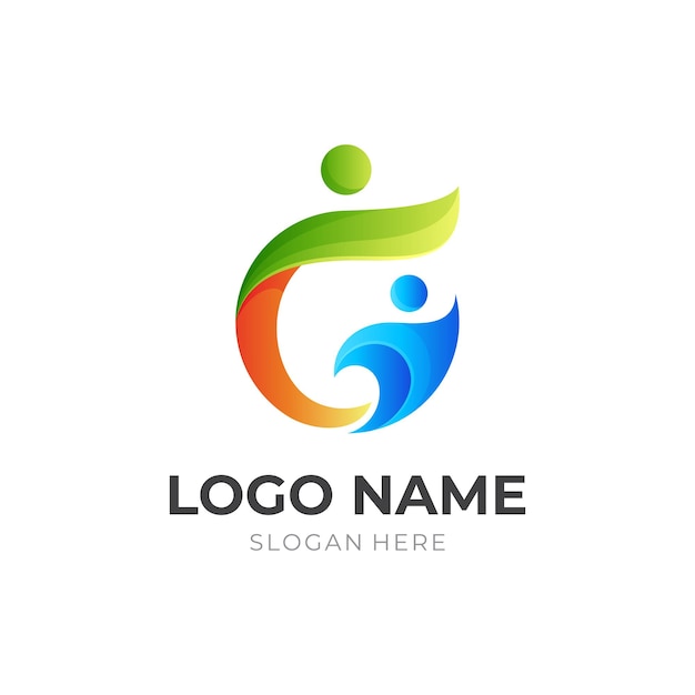 Letra g design de logotipo de pessoas letra g e logotipo de combinação de pessoas com estilo 3d colorido