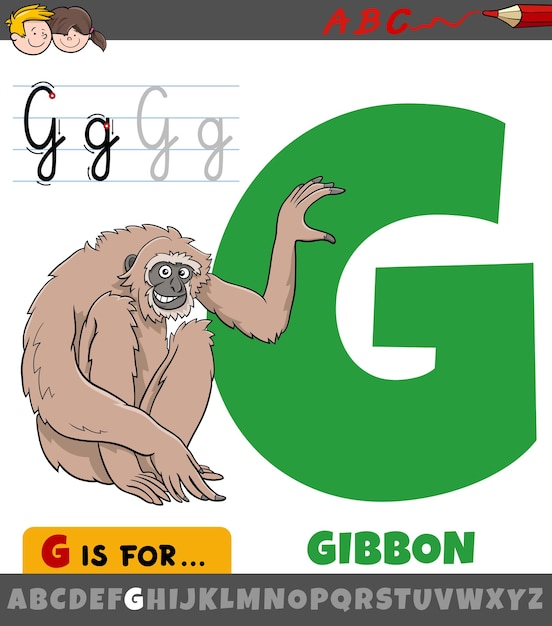 Letra g do alfabeto com desenho de macaco gibão