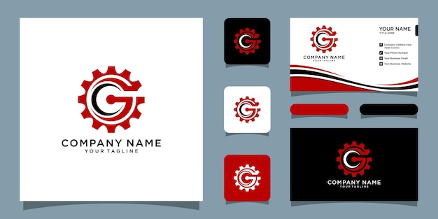 Letra g modelo de design de logotipo de engenheiro de engrenagens com design de cartão de visita premium vector