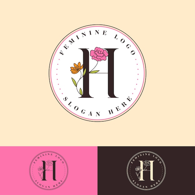 Letra h logotipo floral feminino