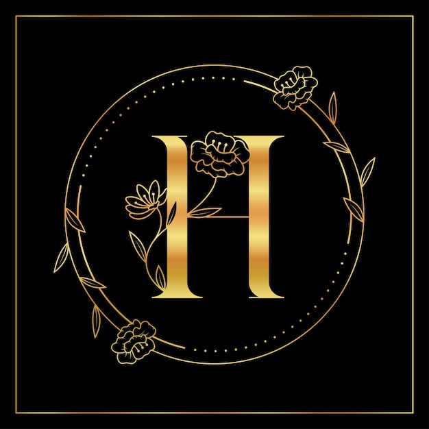 Vetor letra h ouro floral luxo e logotipo elegante