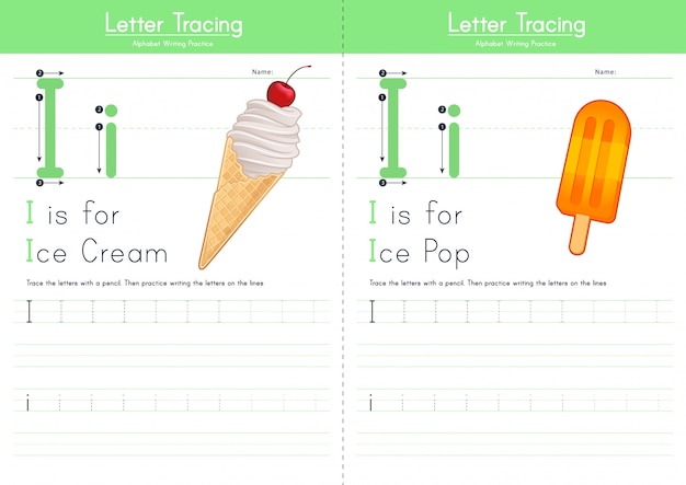 Letra i, rastreamento de comida alfabeto