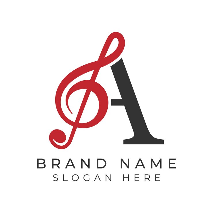 Vetor letra inicial a com nota musical ícone de estilo alfabeto a desenho do logotipo da música
