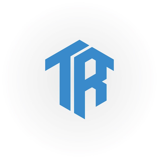 Letra inicial abstrata tr ou logotipo rt na cor azul isolada no fundo branco