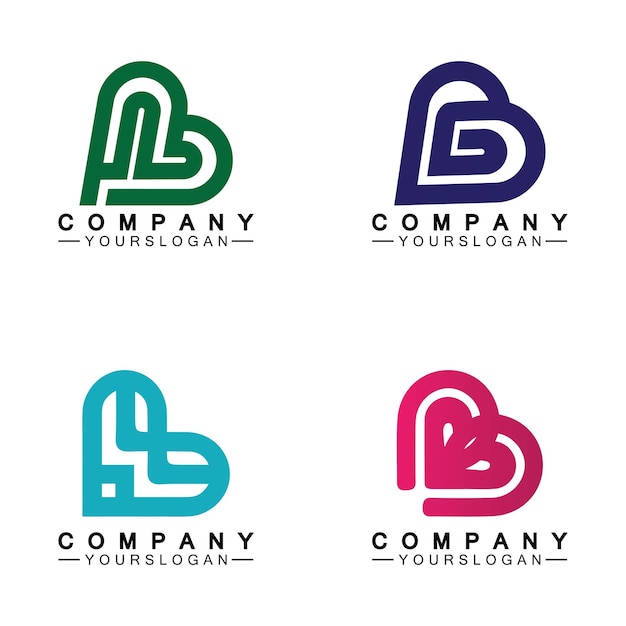 Letra inicial b design de logotipo de coração de amor