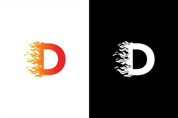 Letra inicial d e forma de fogo com estilo de logotipo de fita em chamas de fogo de logotipo de letra d de cor gradiente