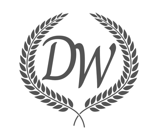 Vetor letra inicial d e w dw monograma design de logotipo com coroa de louro fonte de caligrafia de luxo