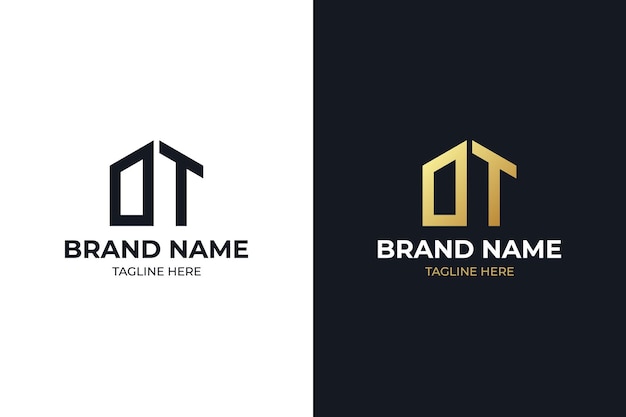 Letra inicial dt, ot corretor de imóveis, design de logotipo de negócios imobiliários e imobiliários