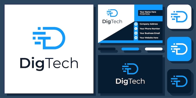 Vetor letra inicial dt td dt tecnologia digital solution monograma vector logo design com cartão de visita