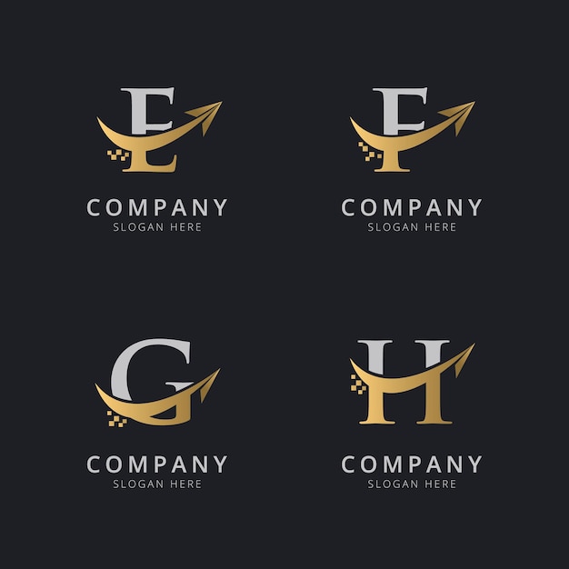 Letra inicial efg e h com modelo de logotipo swoosh dourado de luxo
