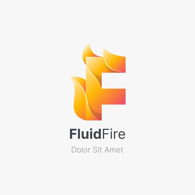 Letra inicial f com gradiente do logotipo de fogo