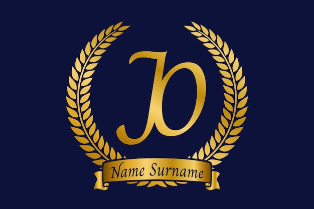 Vetor letra inicial j e o jo monograma design de logotipo com coroa de louro fonte de caligrafia dourada de luxo