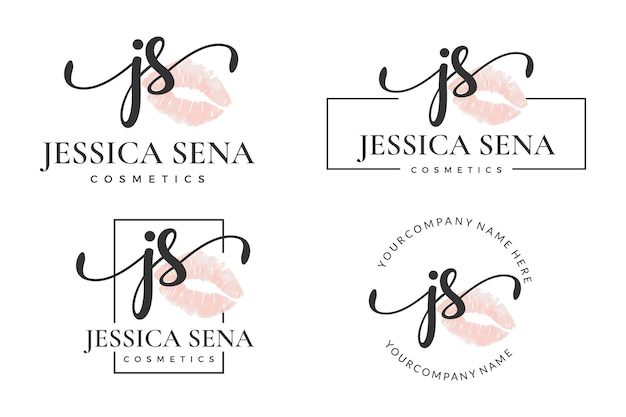Vetor letra inicial js j logotipo para coleção de design de vetores de maquiagem de batom de beijo labial