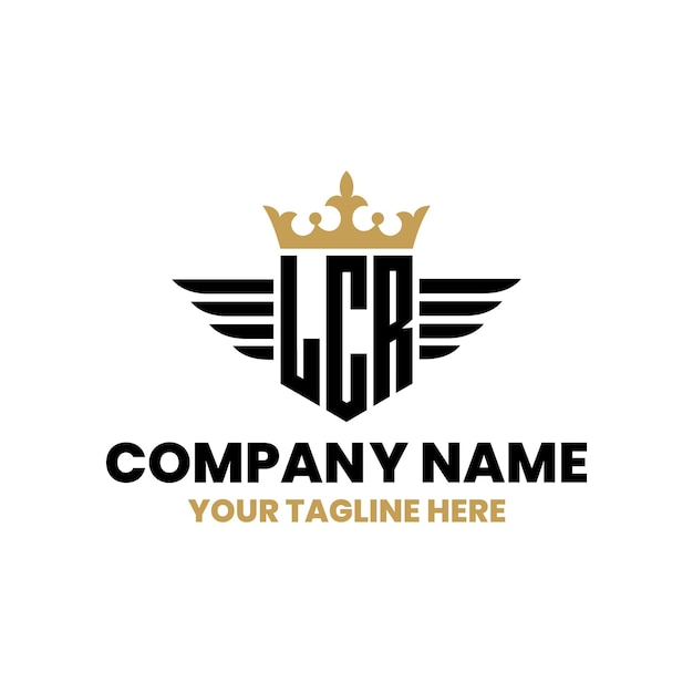 Letra inicial lcr com logotipo de coroa de asa logotipo de luxo escudo de luxo design de logotipo de monograma vetor de modelo premium