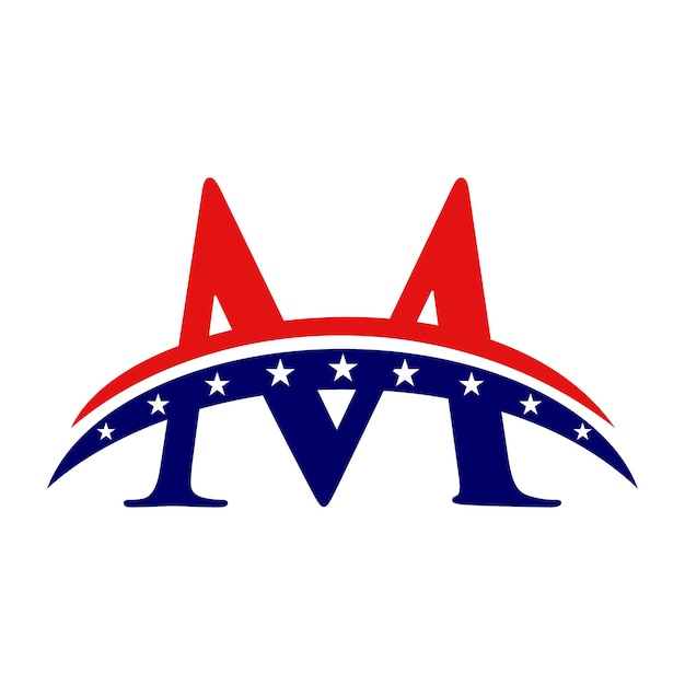 Vetor letra inicial m logotipo americano para negócios corporativos e sinal de empresa modelo de logotipo americano dos eua