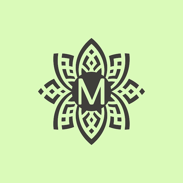 Vetor letra inicial m logotipo da moldura ornamental floral