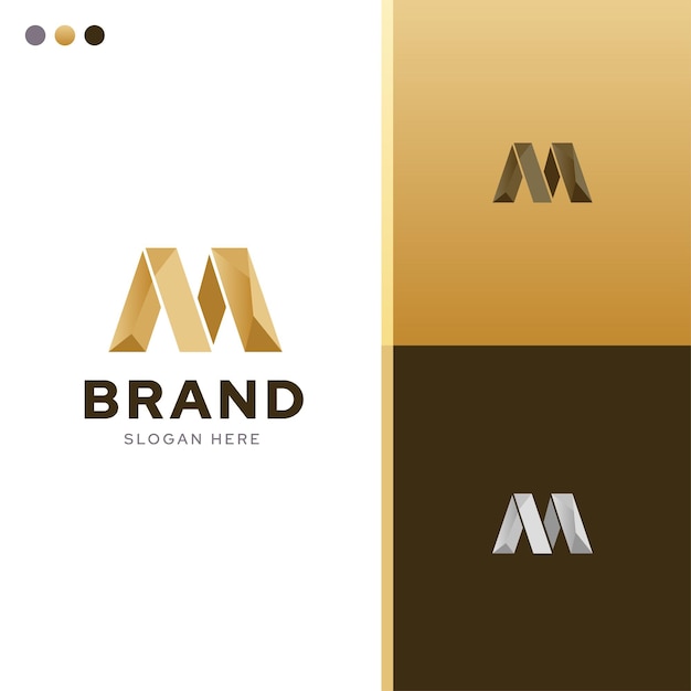 Letra inicial M real conceito de design de logotipo vetor de modelo de ideia com combinação de cores identidade de marca premium de luxo ouro elegante