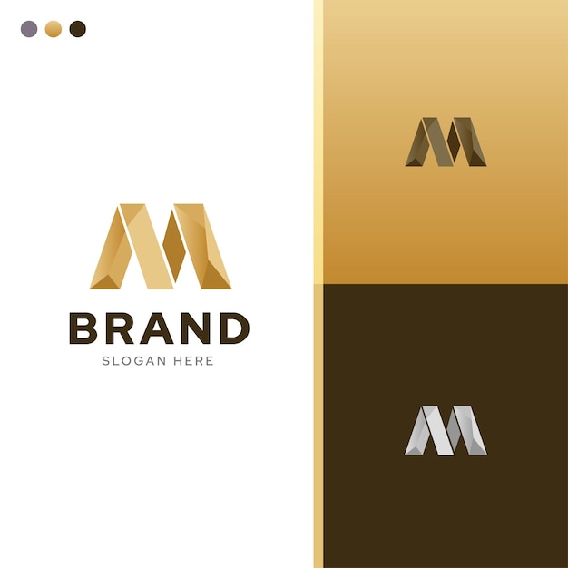 Letra inicial m real conceito de design de logotipo vetor de modelo de ideia com combinação de cores identidade de marca premium de luxo ouro elegante