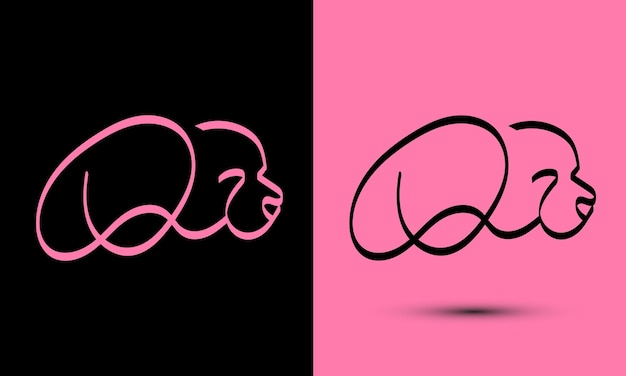 Vetor letra inicial o combinada com cabeça de cão black e pink