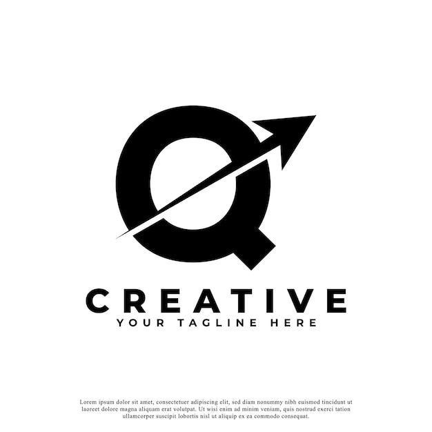 Letra inicial Q Logotipo artístico criativo em forma de seta para cima utilizável para logotipos comerciais e de branding