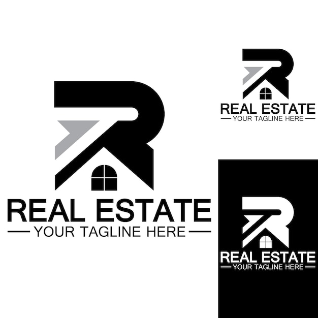 Letra inicial r imobiliário e ilustração vetorial de design de logotipo de casa