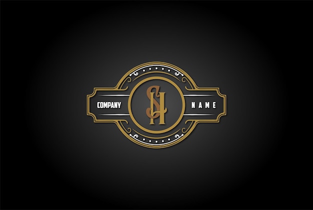 Letra inicial retro vintage sh hs logo design vector