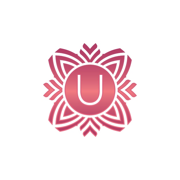 Letra inicial U logotipo do emblema de flor ornamental