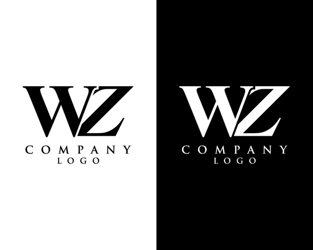 Vetor letra inicial wz zw logotipo nome da empresa desenho preto e branco