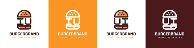 Vetor letra iu e ui burger logo adequado para qualquer negócio relacionado a hambúrguer com iniciais iu ou ui