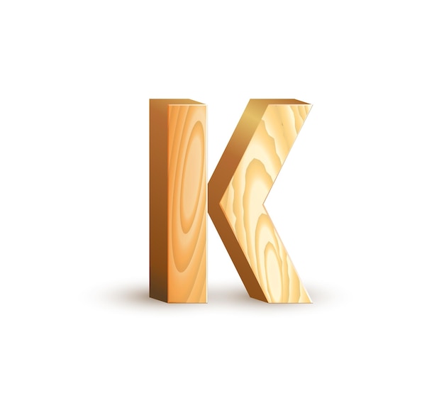 Vetor letra k fonte de textura de madeira geométrica isolada 3d tipo de material de madeira símbolos do alfabeto ilustrações vetoriais