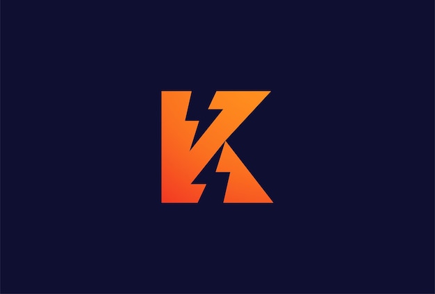 Letra k inicial do logotipo elétrico k com combinação de trovão