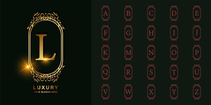 Vetor letra l ou alfabeto inicial de coleção com modelo de logotipo dourado moldura floral ornamento de luxo.