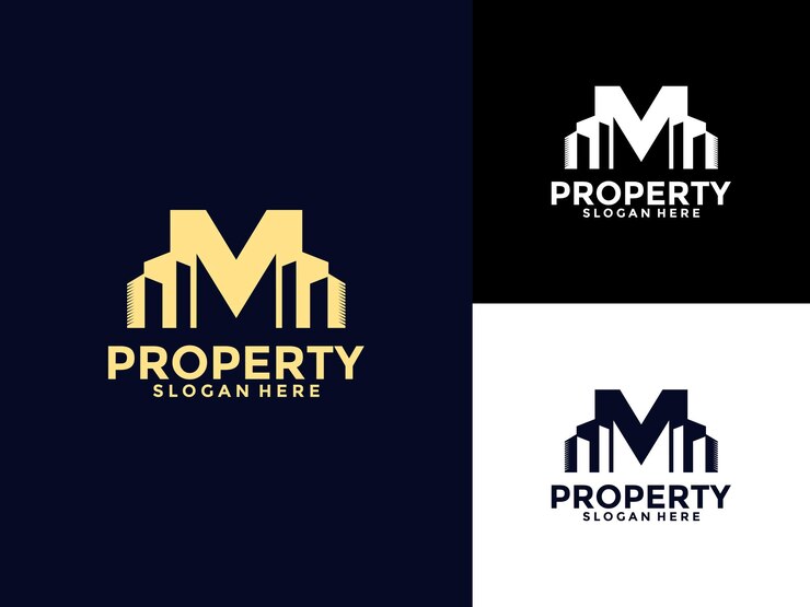 Vetor letra m com o vetor de design do ícone do logotipo da cidade edifício propriedade inspiração do modelo de design do logotipo