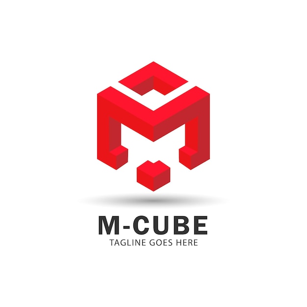 Letra m logotipo cubo ou design de forma hexagonal em estilo 3d
