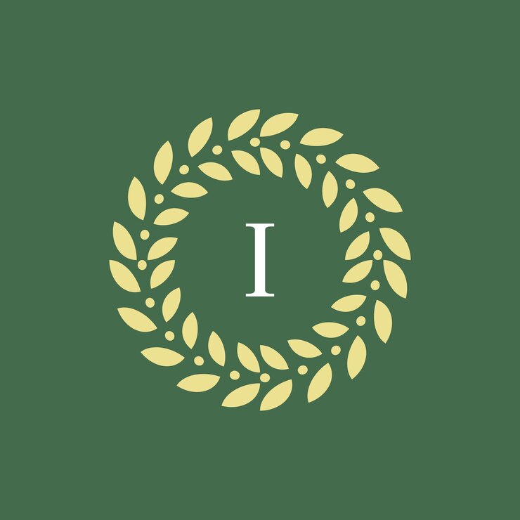 Vetor letra moderna e natural i folhas verdes logotipo floral.