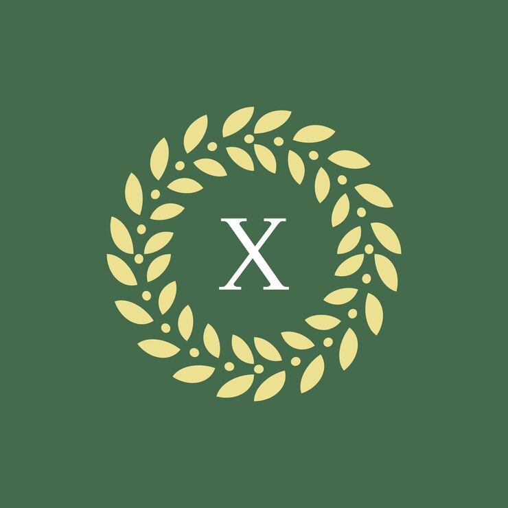 Vetor letra moderna e natural x folhas verdes logotipo floral.