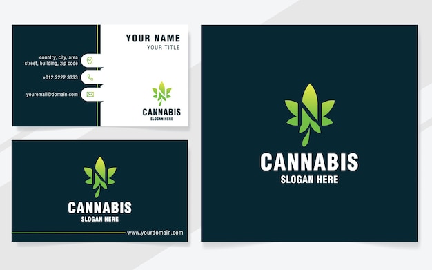 Letra n com modelo de logotipo de cannabis em estilo moderno