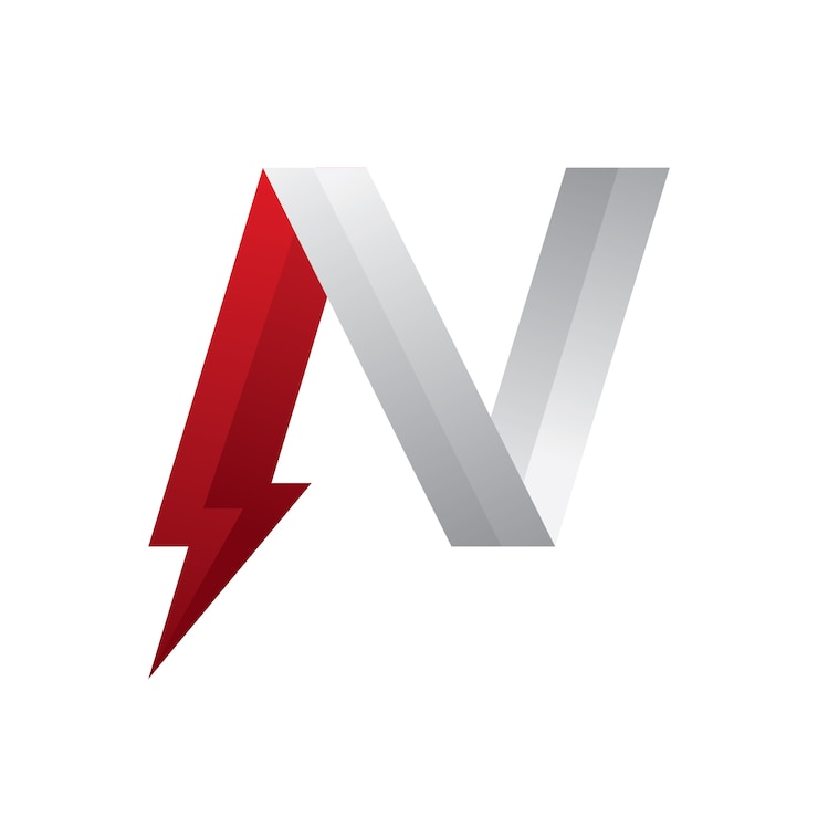 Vetor letra n logo power vermelho e prata