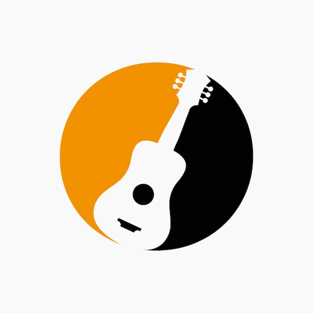 Letra o guitar logo conceito do logotipo do guitarrista com festival de ícone de guitarra e símbolo de música