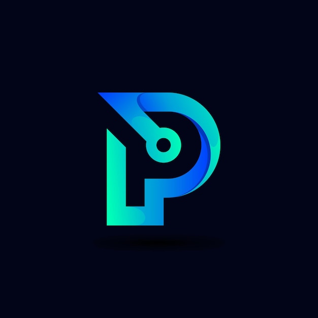 Letra p design de logotipo de tecnologia