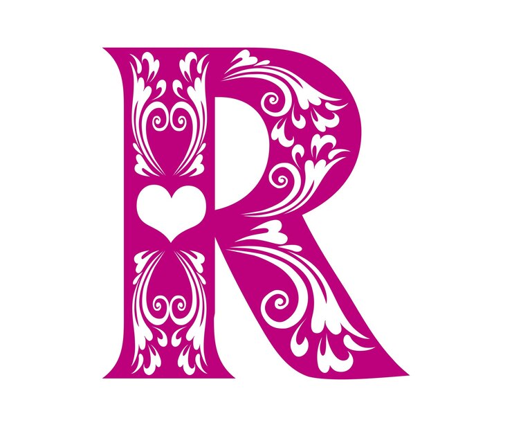 Vetor letra r, arquivo de design vetorial de sublimação do monograma do alfabeto dos namorados, para caneca, camiseta, vaso, travesseiro