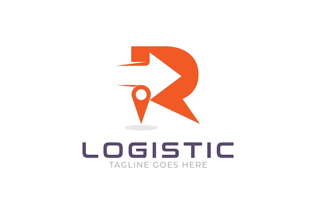 Letra R inicial do logotipo R com combinação de seta e ponto Utilizável para logotipos comerciais e logísticos