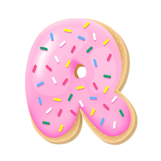 Letra rosa R do alfabeto donut Fonte de biscoito doce e saboroso Ilustração de comida
